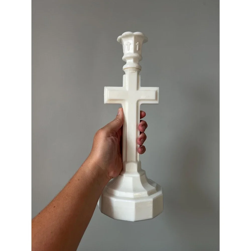 Vintage Milk Glass Crucifix Candle Holder